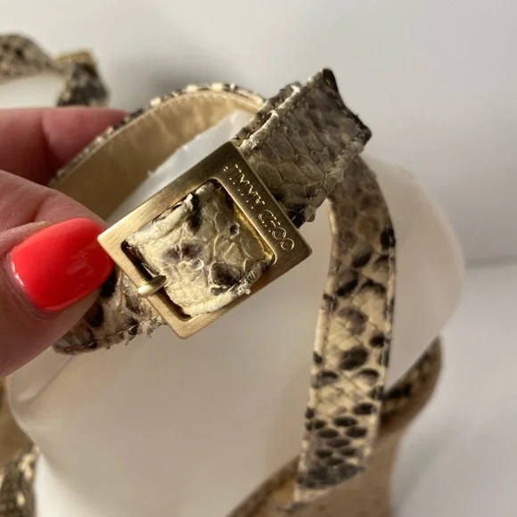 Jimmy Choo snake embossed wedge espadrille sandals ankle strap 37 - Picture 5 of 10